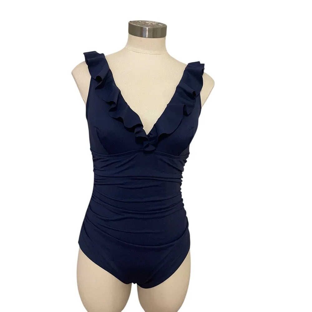 Cupshe Navy Ruffle One-Piece Swimsuit NWT size M - Picture 2 of 8